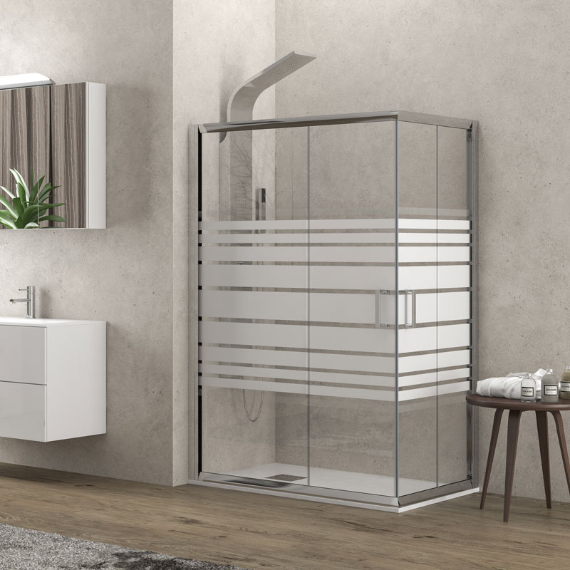 Καμπίνα ορθογώνια με σεριγραφάτο κρύσταλλο NEW FLORA 100 Χρωμέ KARAG 100x140x180cm